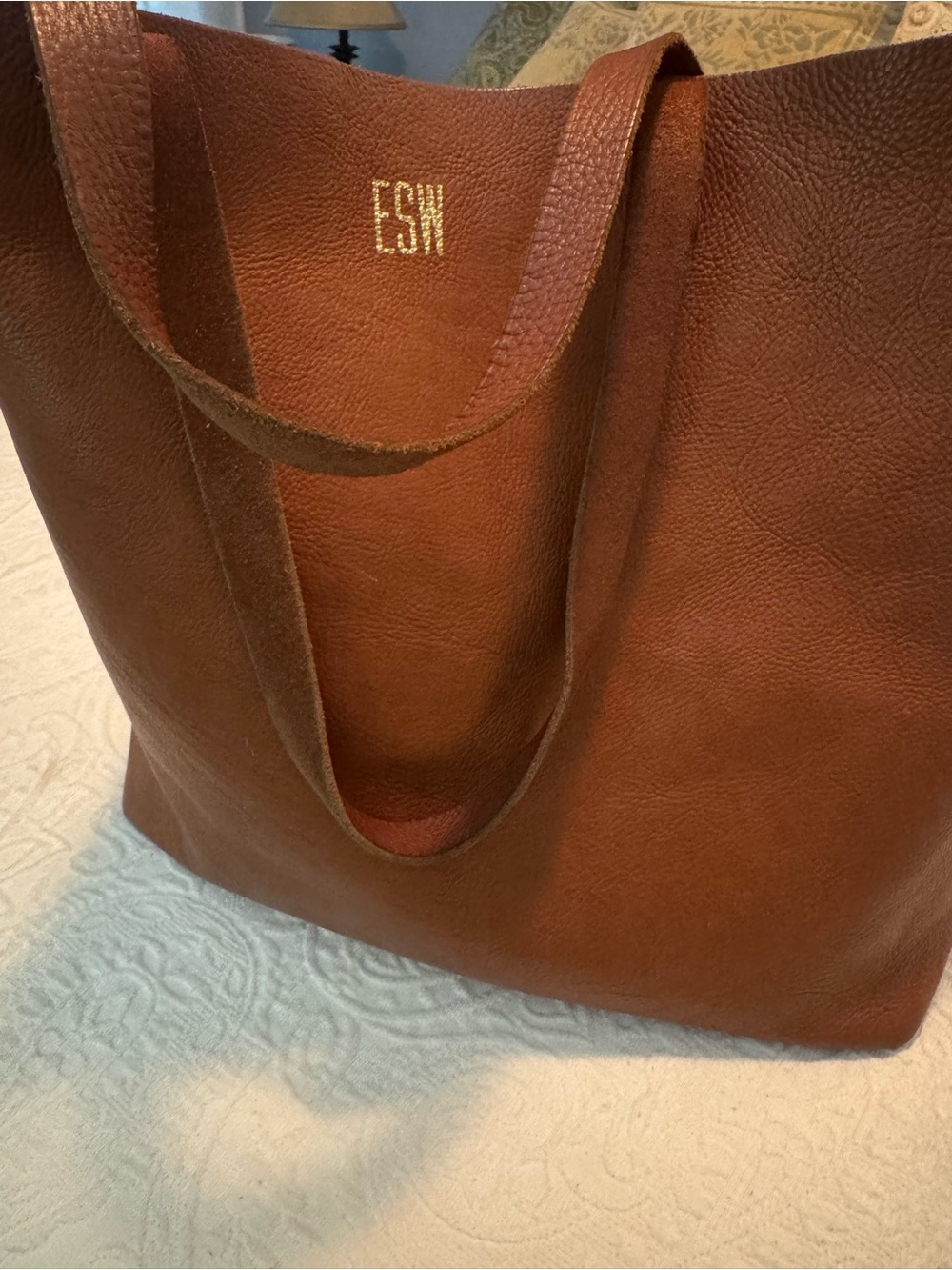 Monogrammed “ESW” Brown Leather Madewell Tote Bag Classic Everyday Carry